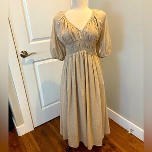 Elegant Linen Maxi Dress Puff Sleeves Size Medium Worn Twice Excellent Quality